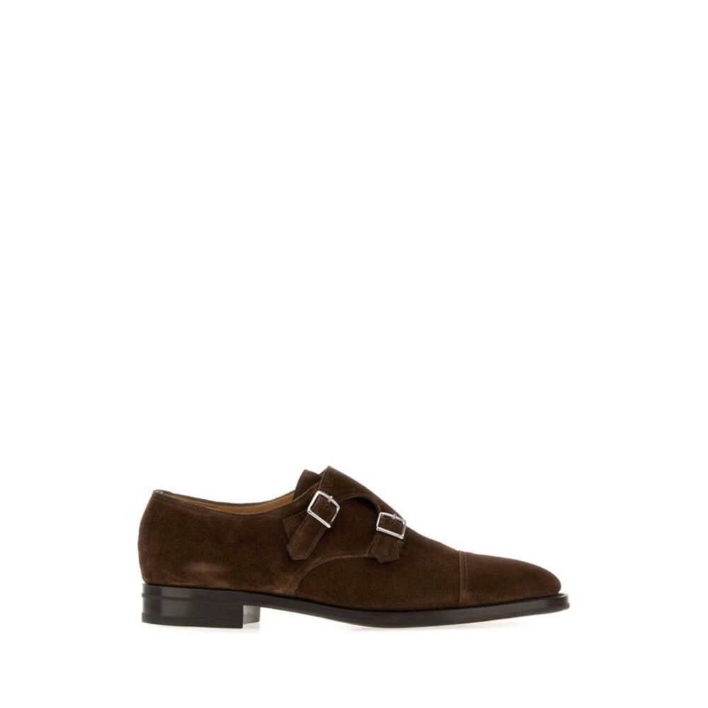John Lobb Men Brown Suede William Strap Shoes